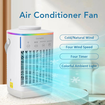 Portable Air Conditioner Fan 7-Color Light Refrigeration Small Fan Cooling Fan for Home Dormitory Mobile Cold Air Water-Cooled