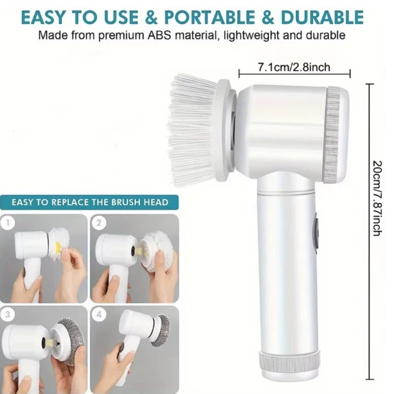 Electric Spin Scrubber,Bathroom Cleaning Brush Power Scrubber with 5 Replaceable Brush Heads, Electric Cleaning Brush