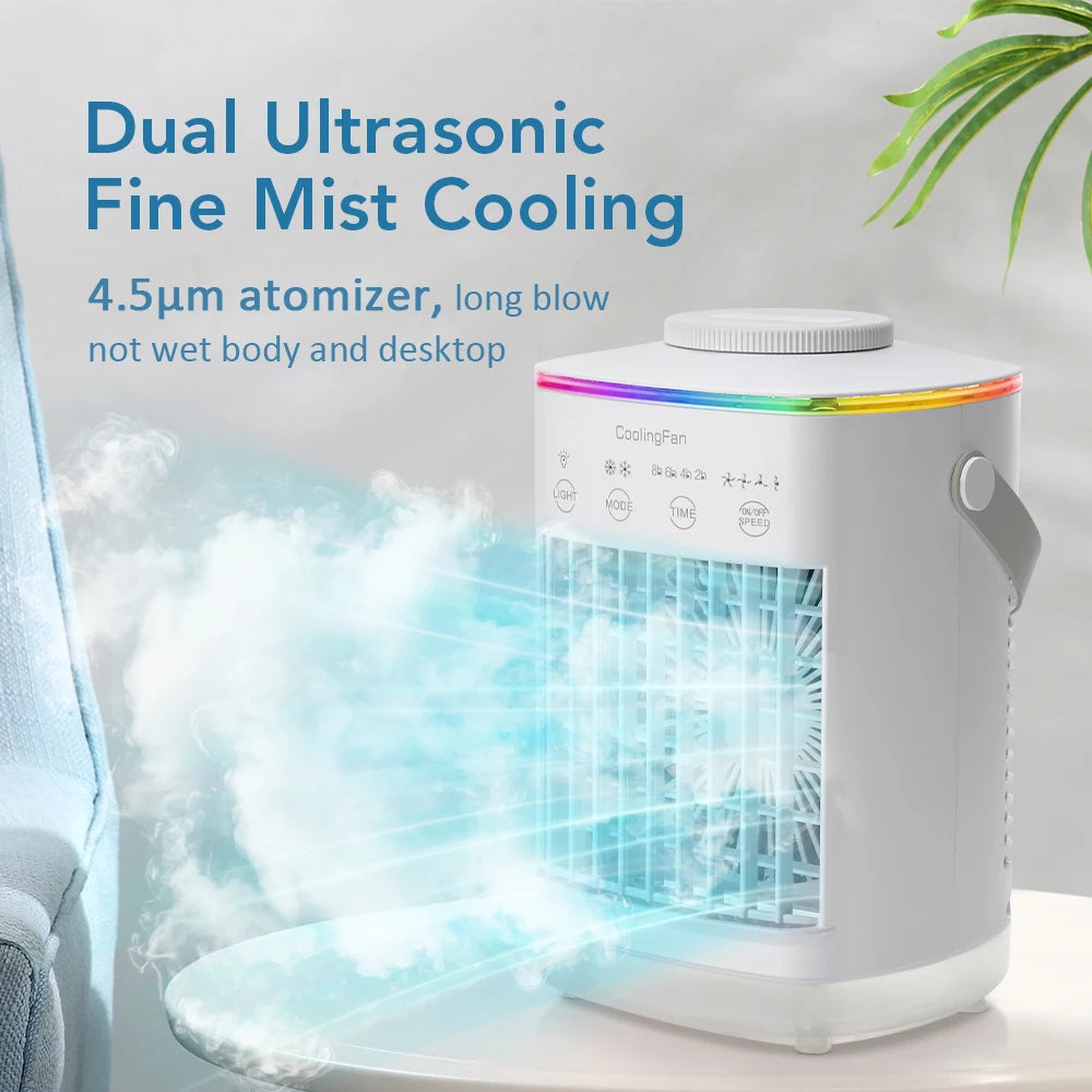Portable Air Conditioner Fan 7-Color Light Refrigeration Small Fan Cooling Fan for Home Dormitory Mobile Cold Air Water-Cooled