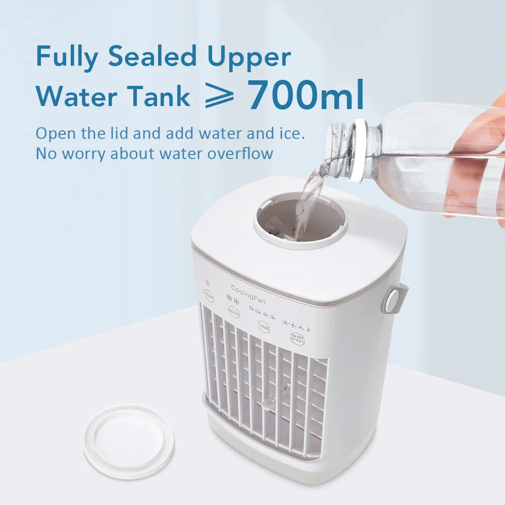 Portable Air Conditioner Fan 7-Color Light Refrigeration Small Fan Cooling Fan for Home Dormitory Mobile Cold Air Water-Cooled