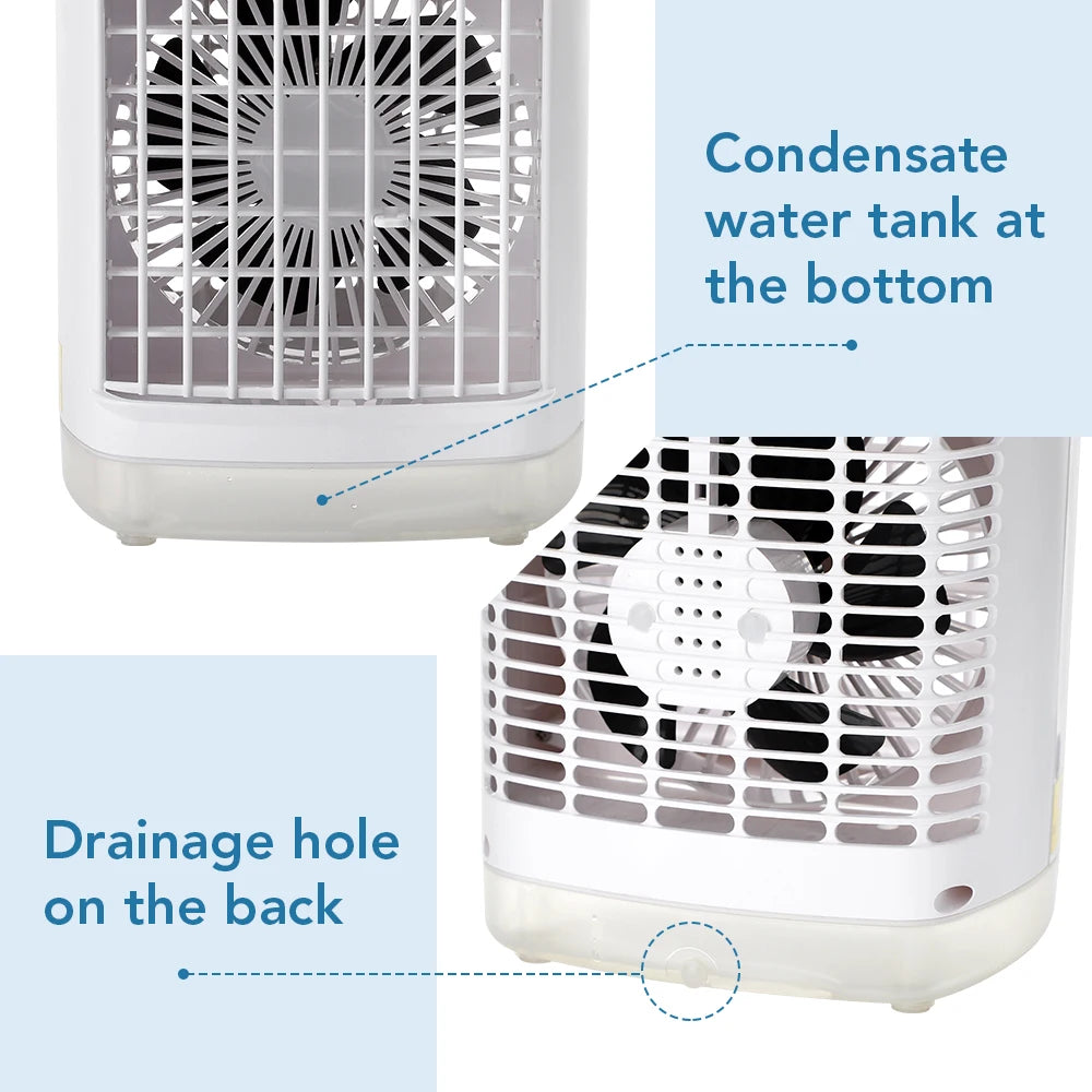 Portable Air Conditioner Fan 7-Color Light Refrigeration Small Fan Cooling Fan for Home Dormitory Mobile Cold Air Water-Cooled